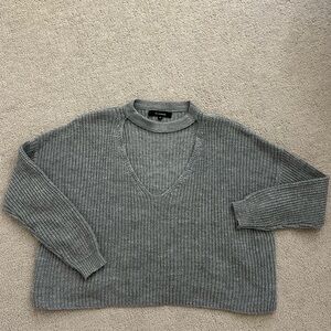 Olivaceous Gray V-Neck Sweater Ribbed Knit